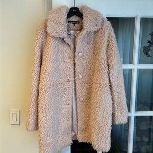WAREHOUSE UK size 12 US size 6-8 pink fluffy teddy coat